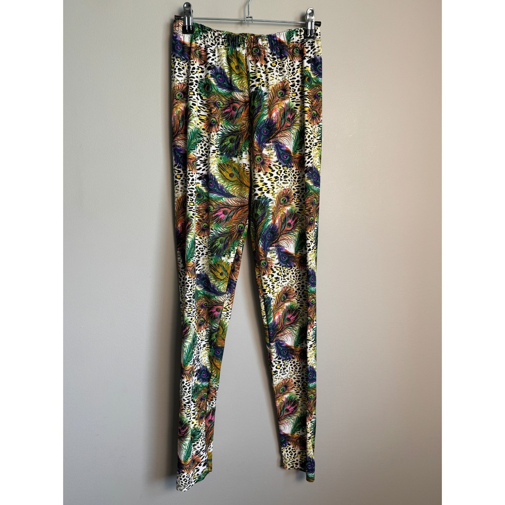 Always Peacock Leopard Print Leggings Women OS Multicolor Animal Maximalist Boho